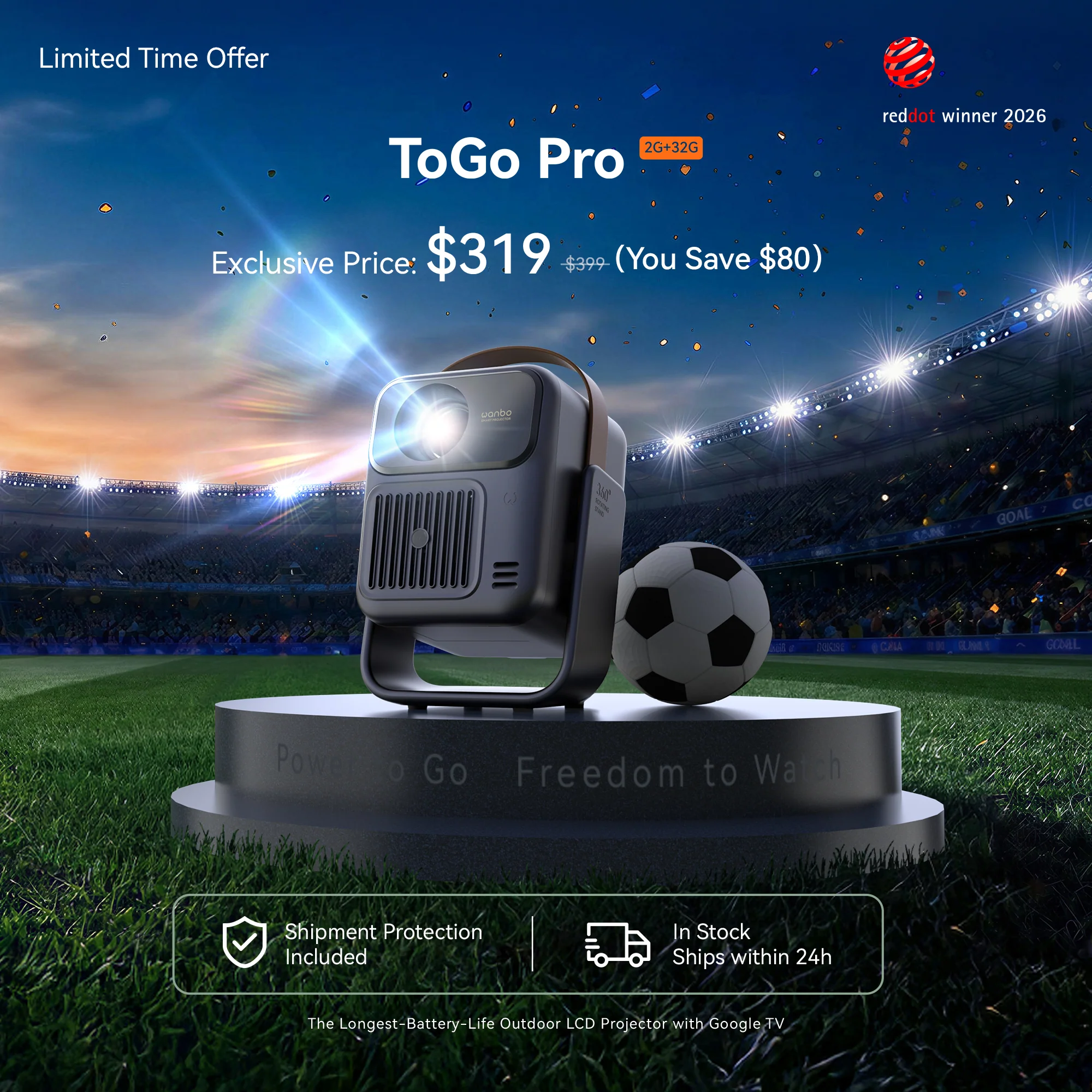 Wanbo ToGo Pro: Google TV Projector with Android 14 & Longest Battery for Outdoor - Image 8